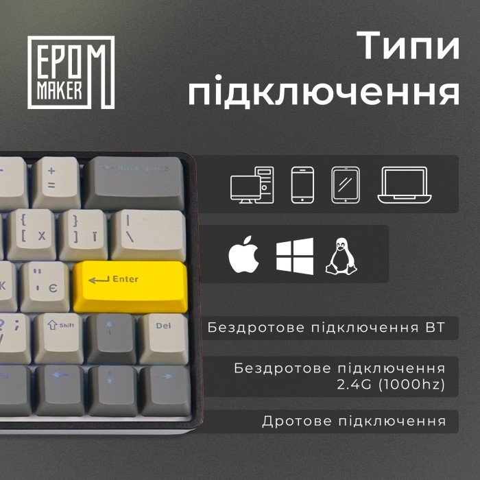 Клавіатура механічна бездротова EPOMAKER EP64 Mulan Black (EP64-B-M) (EP64-B-M)