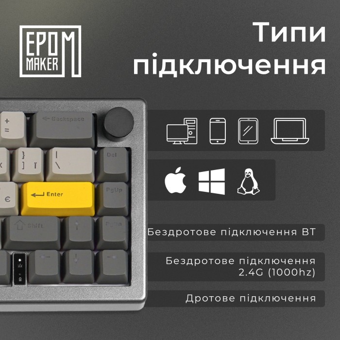 Клавіатура механічна бездротова EPOMAKER EK68 Budgerigar V2 Black (EK68-B-BV2) (EK68-B-BV2)