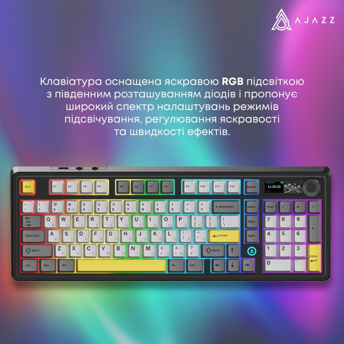 Бездротова механічна клавіатура Ajazz AK980 Clear Sky Switch Black-Gray-Yellow (AK980-CS-BGY) (AK980-CS-BGY)
