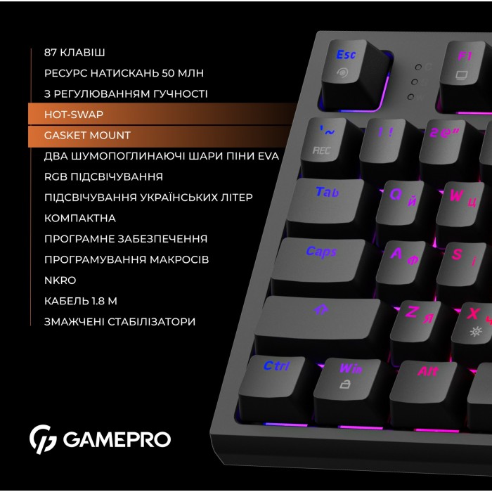 Дротова механічна клавіатура GamePro MK180B (Red) з Hot-Swap RGB Blac (MK180B)