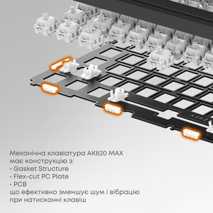 Клавіатура механічна бездротова Ajazz AK820 MAX PLUS Daydream Switch RGB Wireless/BT/USB White (AK820MAX-DD-BWD)