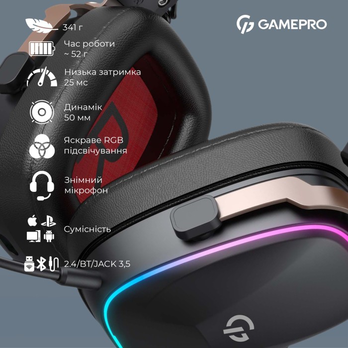 Бездротова ігрова гарнітура GamePro Asgard Valkyria (HSW249) (HSW249B)