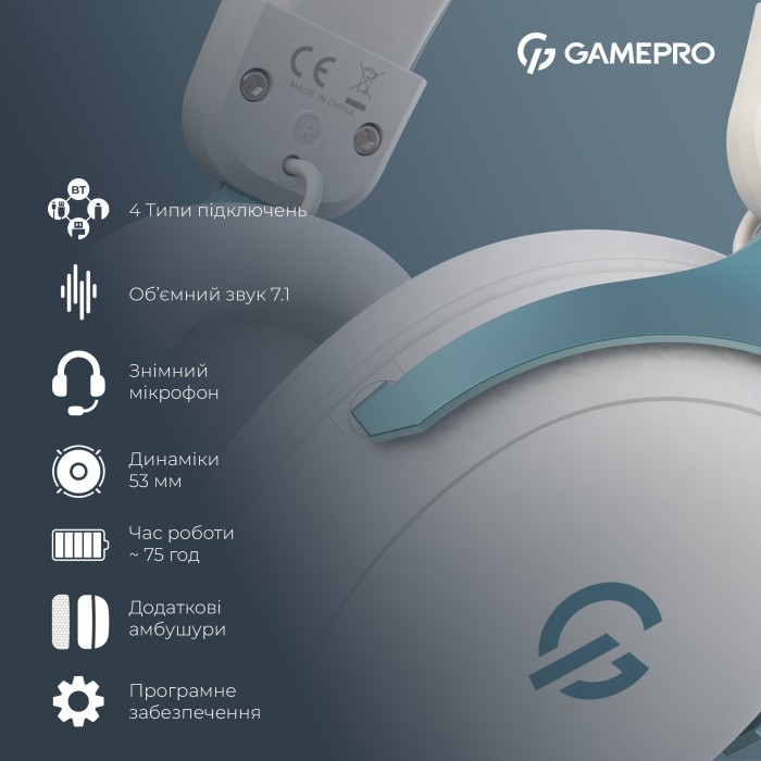 Бездротова ігрова гарнітура GamePro Asgard Freya Pro (HSW201WB) (HSW201WB)