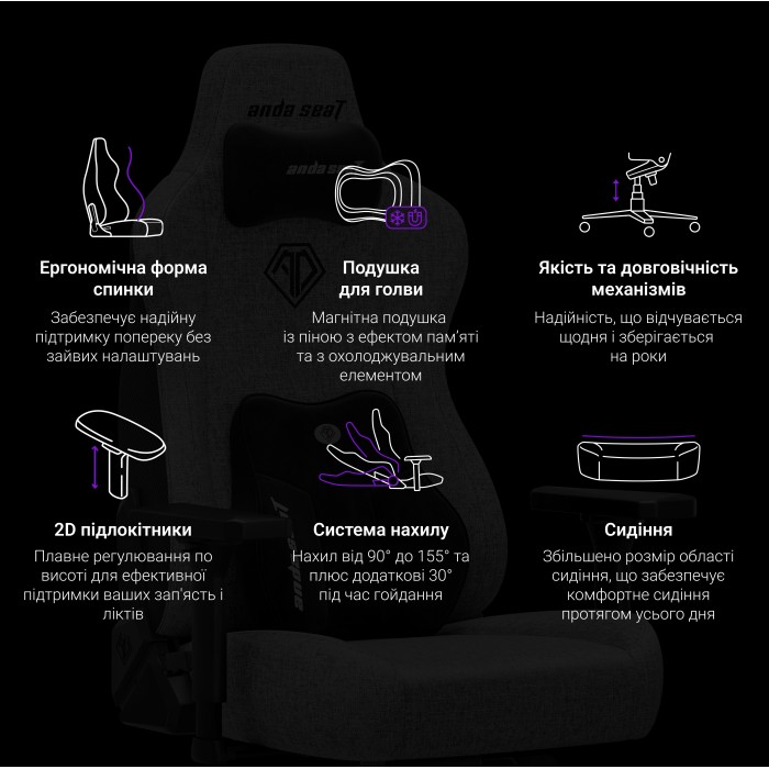 Крісло ігрове Anda Seat Novis Plus Fabric Black Size XL (AD23YC-XL-01-B-F-B04)
