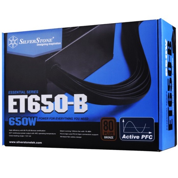 Блок живлення SilverStone Strider Essential (650W), >85%, 80+ Bronze, 120мм, 1xMB 24pin(20+4), 1xCPU 8pin(4+4), 3xMolex, 6xSATA, 4xPCIe 8pin(6+2) (SST-ET650-B)