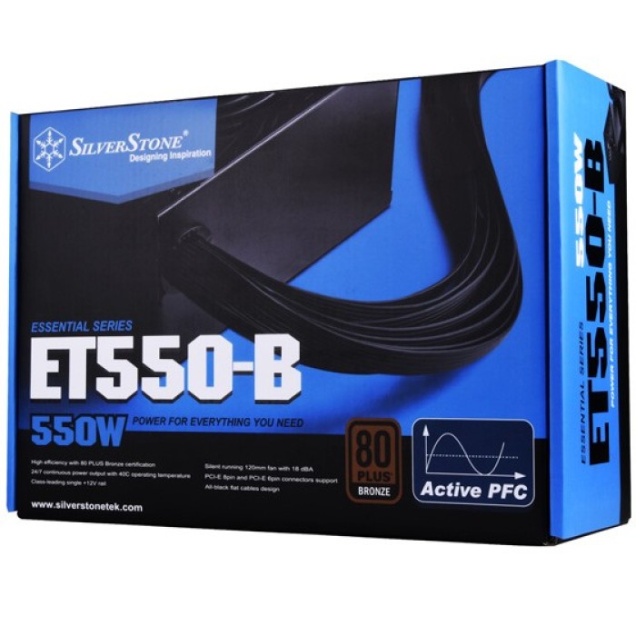 Блок живлення SilverStone Strider Essential (550W), >85%, 80+ Bronze, 120мм, 1xMB 24pin(20+4), 1xCPU 8pin(4+4), 3xMolex, 6xSATA, 2xPCIe 8pin(6+2) (SST-ET550-B)