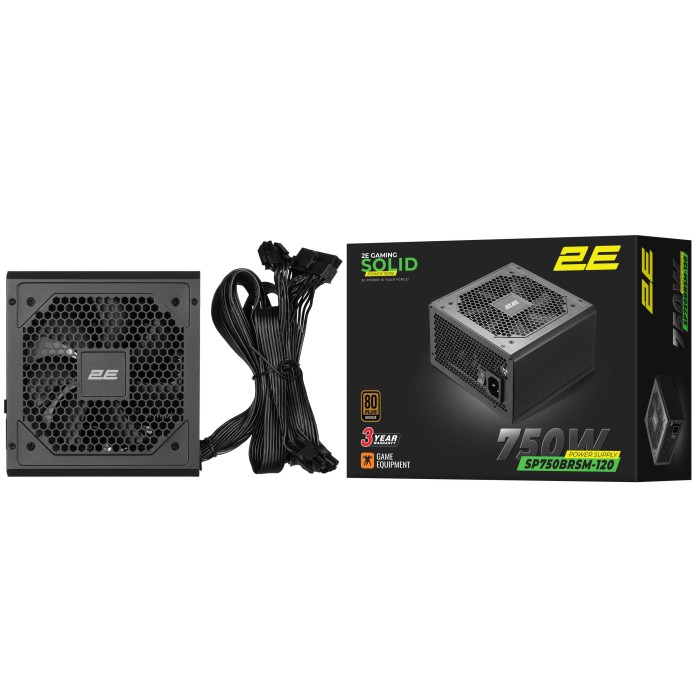 Блок живлення 2E GAMING Solid Power (750W), >85%, 80+ Bronze, 120мм, 1xMB 24pin(20+4), 2xCPU 8pin(4+4), 3xMolex, 6xSATA, 4xPCIe 8pin(6+2), Semi Modular (2E-SP750BRSM-120)