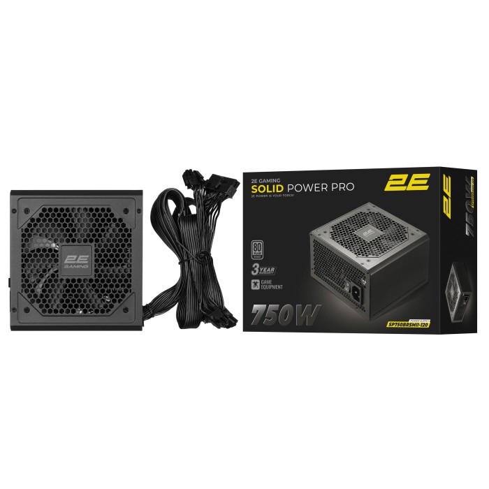 Блок живлення 2E GAMING Solid Power Pro ATX3.1 GEN5.0 (750W), >85%, 80+ Bronze, 120мм, 1xMB 24pin(20+4), 2xCPU 8pin(4+4), 3xMolex, 6xSATA, 4xPCIe 8pin(6+2), 1xPCIe GEN5 16pin, Semi Modular (2E-SP750BRSMII-120)