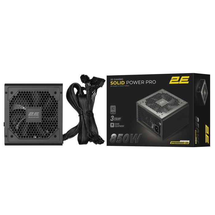 Блок живлення 2E GAMING Solid Power Pro ATX3.1 GEN5.0 (850W), >85%, 80+ Bronze, 120мм, 1xMB 24pin(20+4), 2xCPU 8pin(4+4), 3xMolex, 6xSATA, 4xPCIe 8pin(6+2), 1xPCIe GEN5 16pin, Semi Modular (2E-SP850BRSMII-120)