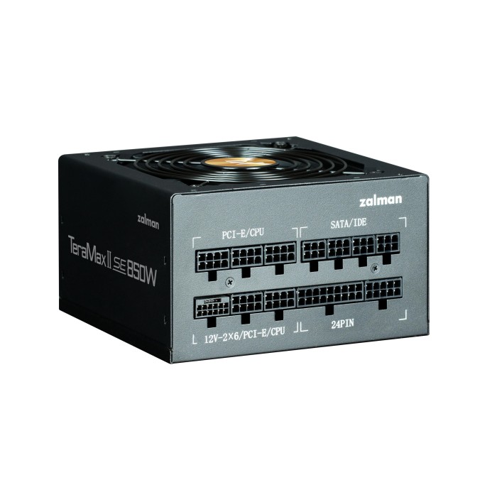 Блок живлення Zalman Teramax II SE (850W) 89%, 80+ Gold, 120мм, 1xMB 28pin (18+10), 2xCPU(4pin+ 4pin), 3xMolex, 12xSATA, 4xPCIe 8pin(6+2), 1xPCIe GEN5 16pin, Fully Modular (ZM850-TMX2SE)