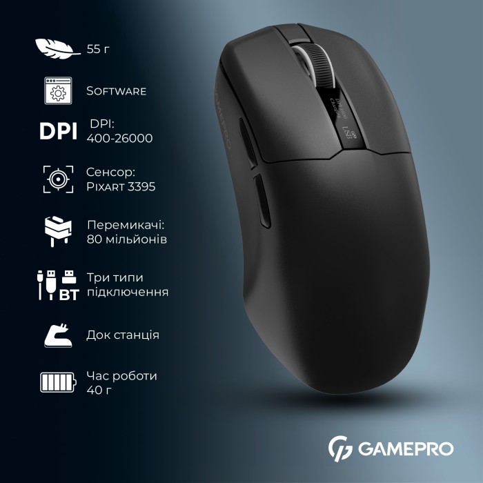 Бездротова ігрова миша GamePro Asgard Thor (GM023B) 1К зарядна станція\ресивер (GM023B)