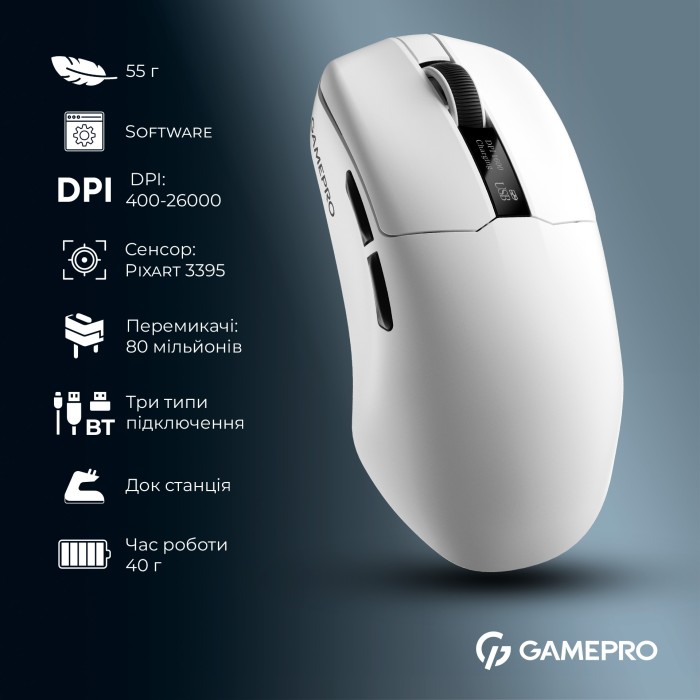 Бездротова ігрова миша GamePro Asgard Thor (GM023W) 1К зарядна станція\ресивер (GM023W)
