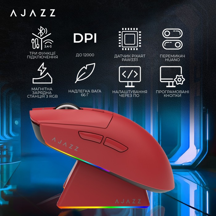 Бездротова ігрова миша Ajazz AJ139 V2 MC Red (AJ139-V2-MC-R) (AJ139-V2-MC-R)